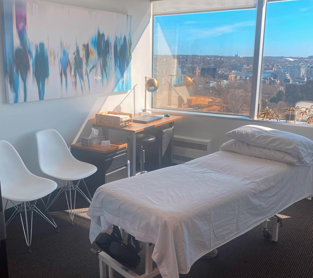 Treatment room with view of harbour